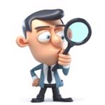 3d rendering search icon cartoon character holds large lens with magnifying glass clip art business science highlighted white background 728202 1233