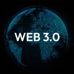 web 3 0 typography with 3d hologram globe vector illustration