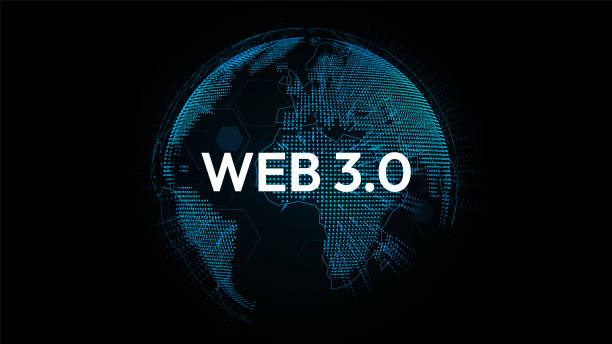 web 3 0 typography with 3d hologram globe vector illustration