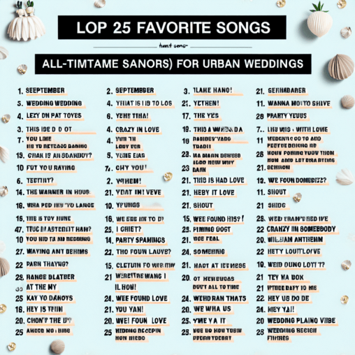 Prompt: Create a list of the top 25 all-time wedding bangers for urban weddings, including the artist, song title, and release year. Highlight all song titles, artists, and years in bold. Include six hashtags: #UrbanWeddingMusic, #WeddingBangers, #DJsPlaylist, #TimelessHits, #PartyAnthems, #WeddingReceptionVibes. Output: 1. Earth, Wind