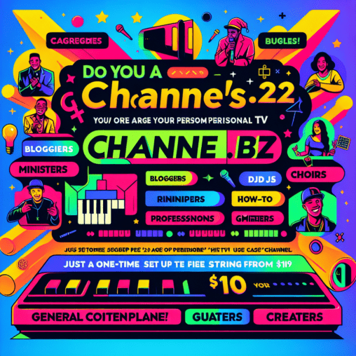 Prompt for ChatGPT: "I need an engaging YouTube post to promote how anyone 18 can register their own 24-hour digital TV channel through channels.biz. Highlight that it costs only a one-time setup fee of $99.99 and monthly plans start as low as $10. Include at least 10 use case scenarios such as bloggers, DJs, ministers, rappers, choirs, how-to creators, fix-it pros, gamers, entrepreneurs, and general creators. Make it energetic and appealing to content creators. Keep it concise and exciting, with a strong call to action."