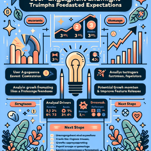 Prompt: Create a Detailed Explanation of User Engagement Surpassing Forecasted Expectations Context: Our platform forecasted a user engagement event count between 2 and 332, but the actual count reached 426, exceeding expectations. This is a positive outcome, and we want to focus on the following key areas: 1. Highlight the Success: Emphasize the benefits of exceeding the forecast and what it indicates about the platform’s performance. 2. Analyze the Drivers: Provide a detailed explanation of potential factors that led to this growth (e.g., campaigns, external trends, feature releases). 3. Next Steps: Offer actionable strategies to capitalize on this momentum, improve forecasting, and sustain growth. Output Requirements: Use bold headlines for each section and subsection. Keep the tone positive, focusing on opportunity and growth. Provide 3-5 bullet points for clarity under each section where applicable. Hashtags: #UserEngagement, #ForecastingSuccess, #GrowthOpportunity, #DataDriven, #Momentum, #BusinessInsights