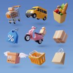 set of 3d online shopping icon business and free shipping concept