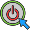 A gray power button with a red power symbol is outlined in green, and a blue computer mouse cursor is pointing toward it, illustrating User Activation.