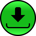 A black Add Download arrow icon pointing down into a tray, centered on a bright green circular background.