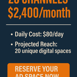 Secure **ad space on 20 premium channels** for **$2,400 per month