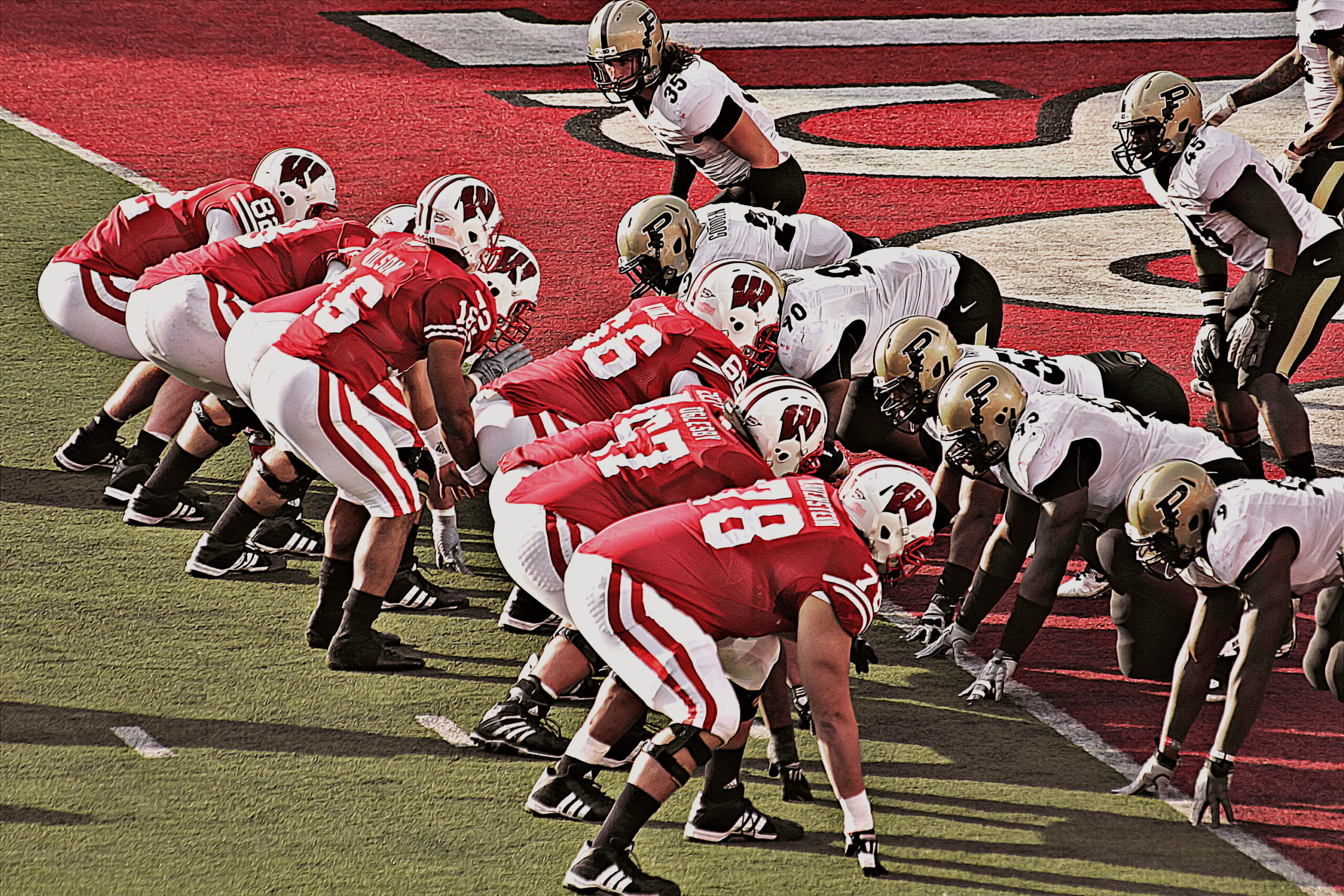 Badgers and Russell Wilson at Purdue endzone scaled