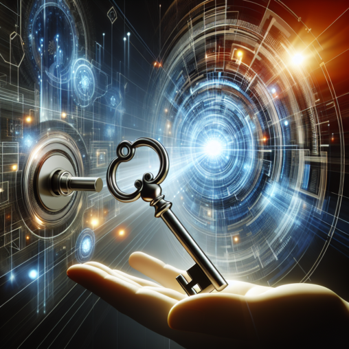 Futuristic key unlocking a digital interface representing clean, powerful technology and cybersecurity.