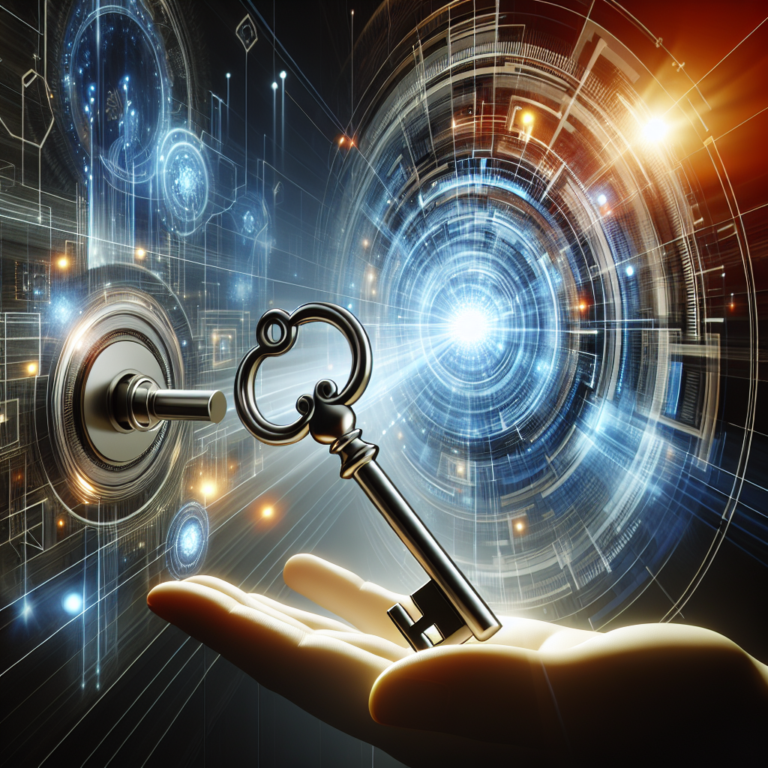 Futuristic key unlocking a digital interface representing clean, powerful technology and cybersecurity.