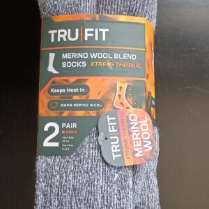 TruFit Merino Wool Blend Xtreme Thermal Crew Socks — Gray, 2 Pair