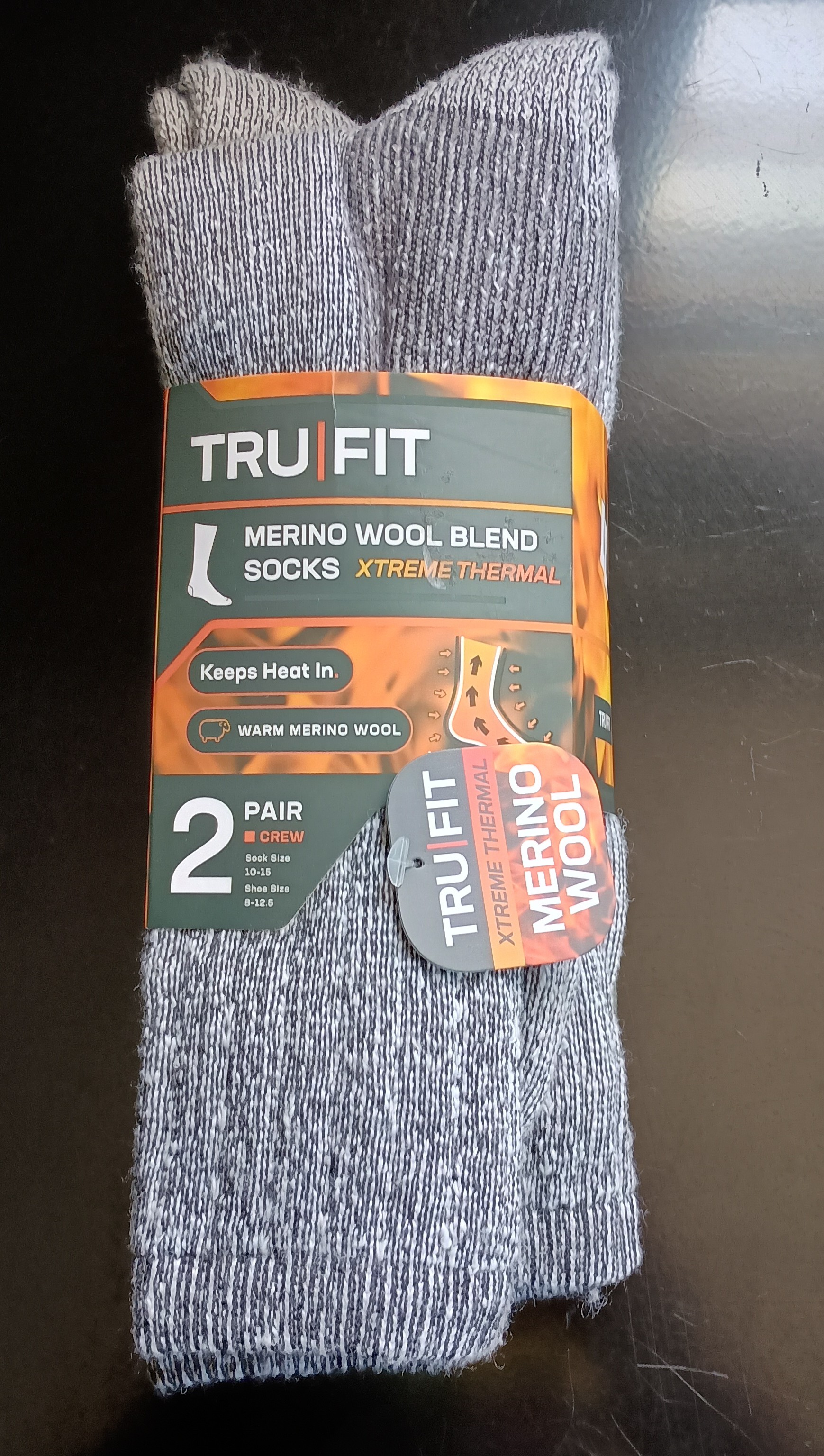 TruFit Merino Wool Blend Xtreme Thermal Crew Socks — Gray, 2 Pair 1 TruFit Merino Wool Blend Xtreme Thermal Crew Socks — Gray, 2 Pair
