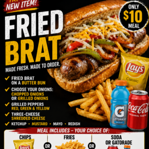Fried Brat Meal — $10