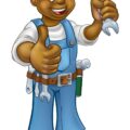 mechanic plumber handyman spanner black handyman mechanic plumber cartoon character holding spanner giving 101079028