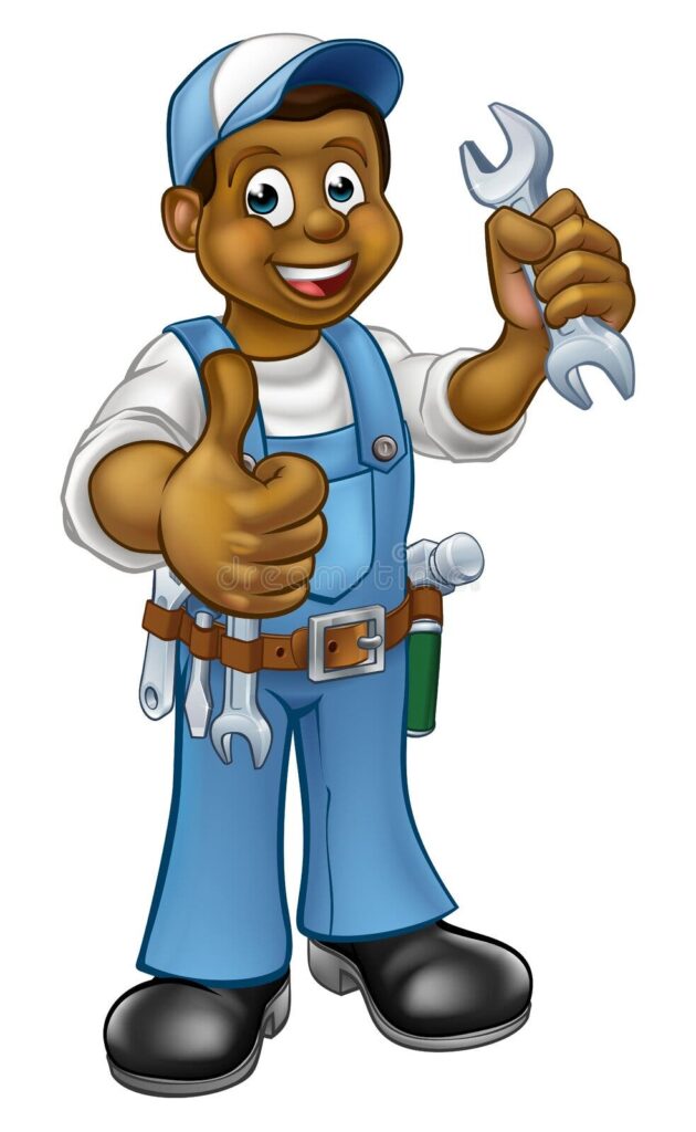 mechanic plumber handyman spanner black handyman mechanic plumber cartoon character holding spanner giving 101079028