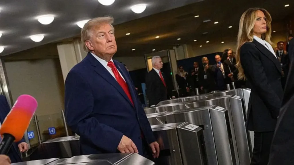 that riled him big time trump marches past reporters refusing to engage until one woman shouts a warning that makes melania cut her eyes 1csivO