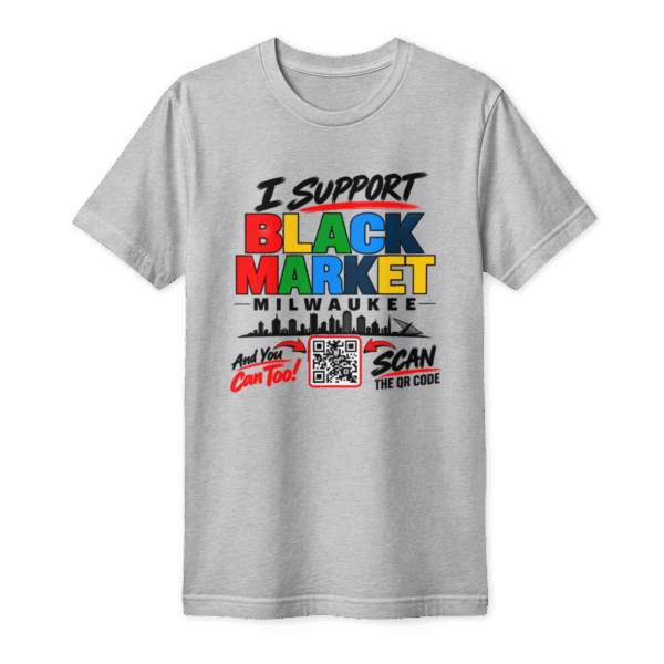 unisex-fine-jersey-t-shirt-heather-grey-front-6a9d5675df9c1.png I support Black Market Milwaukee T-Shirt